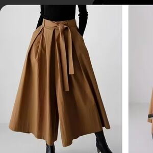 Wide-Leg Midi Skirt Pants  with Tie Waist (L)